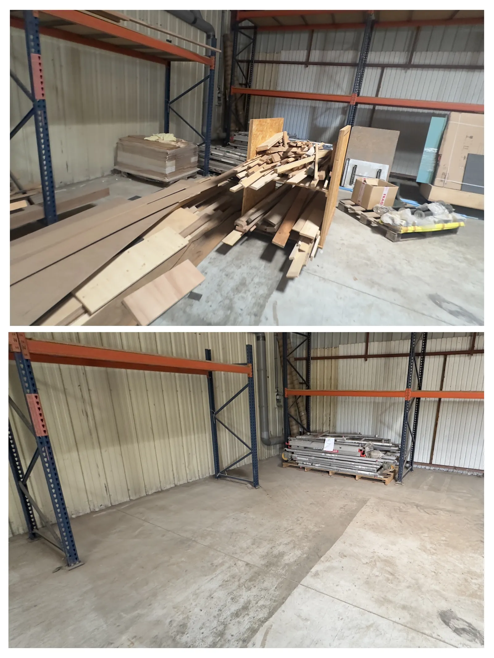 Débarras d'un hangar de chutes de bois avant après