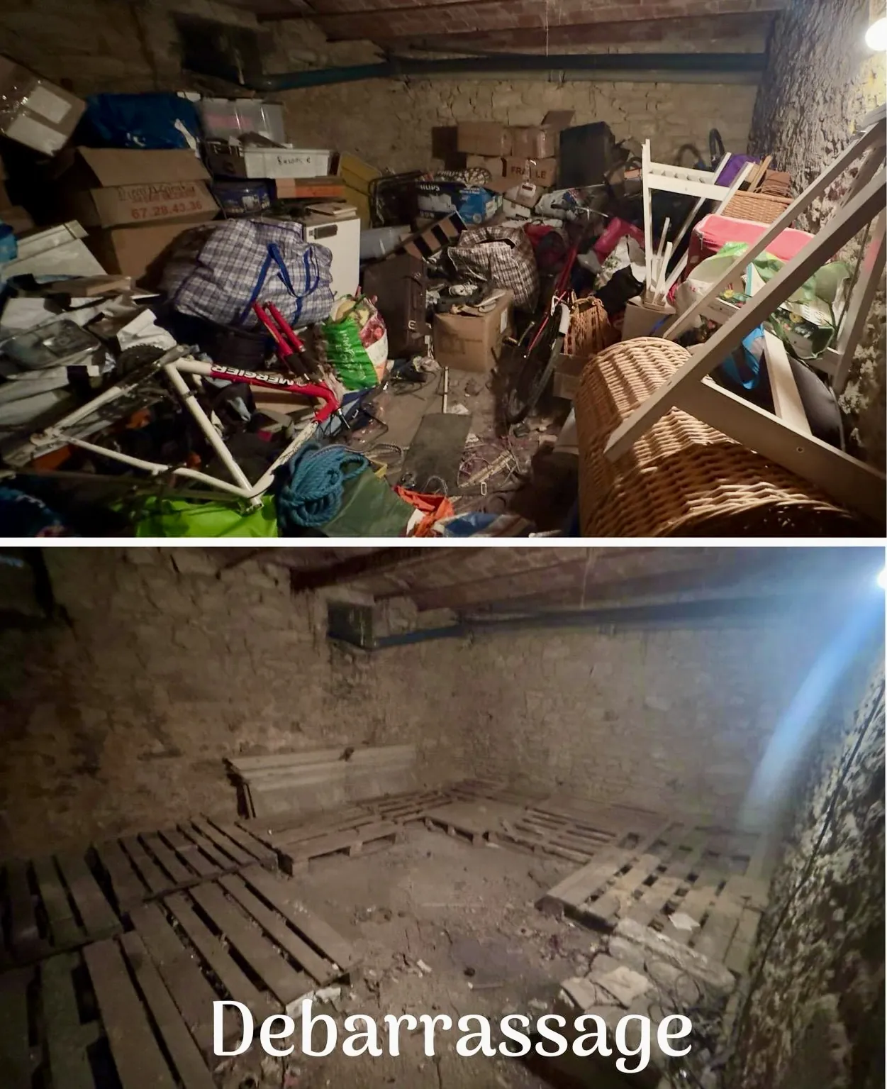 Débarras complet d'une cave à Sommières avant après