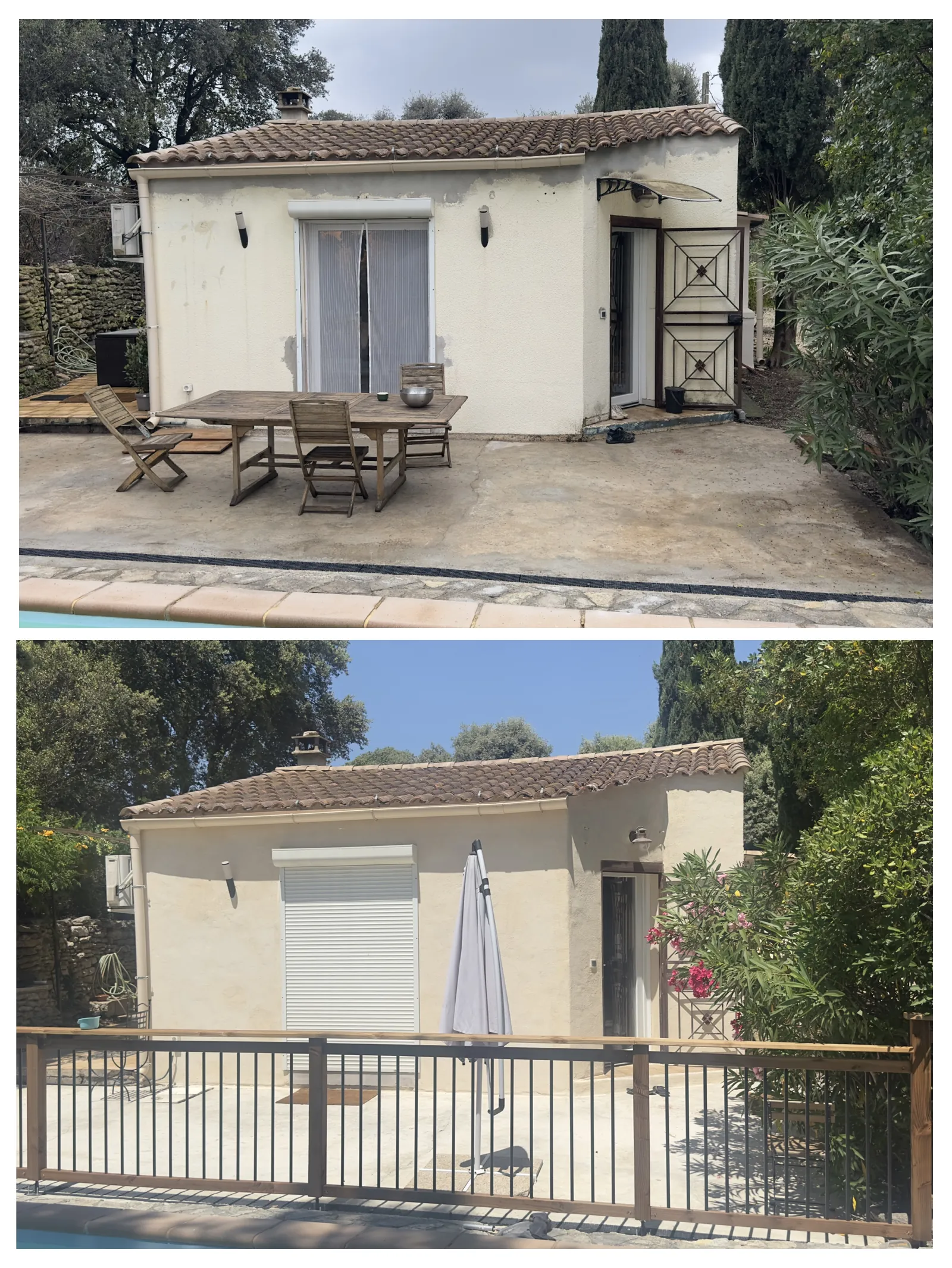 Remise en état de façade de pool house avant après